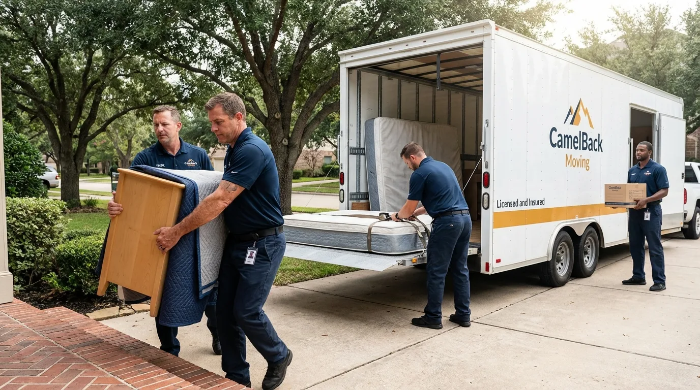 Crew loading residential truck for cross-state move from Sherman Oaks, CA