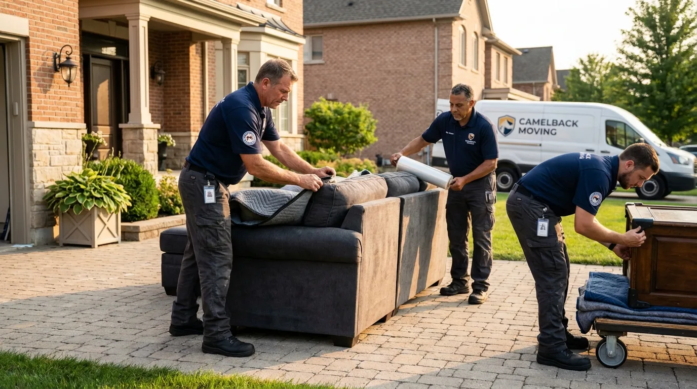 Large estate moving crew wrapping furniture in Sherman Oaks, CA