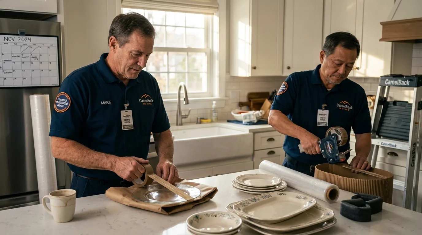 Professional crew packing kitchen dishware in Sherman Oaks, CA